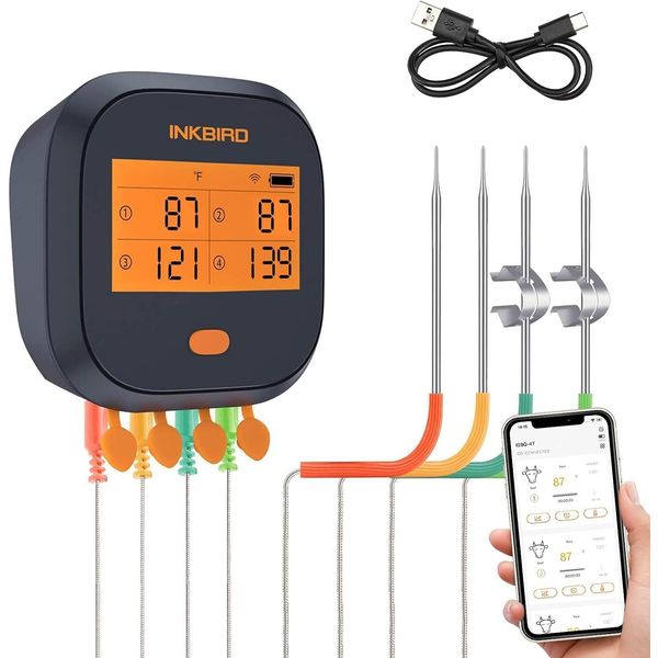 Inkbird WiFi Meat Thermometer IBBQ-4T, Wireless WiFi BBQ Thermometer for Smoker