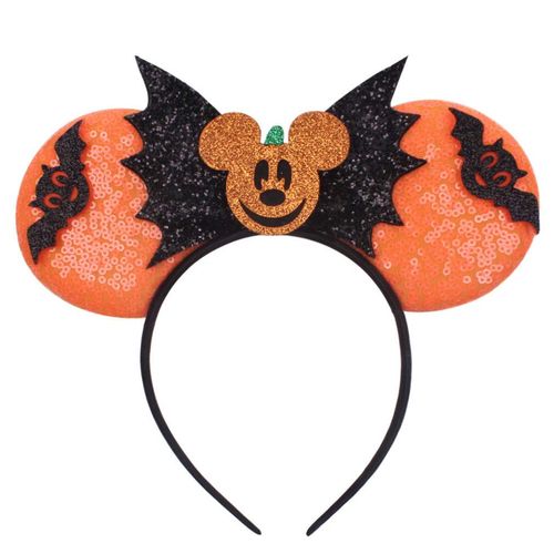 Halloween Mouse Ear Headband Hair Hoop,Orange Mouse Cat Ear Bow Headband Pumpkin Bat Hair band Hair Accessories for Halloween Decorations Party Supplies