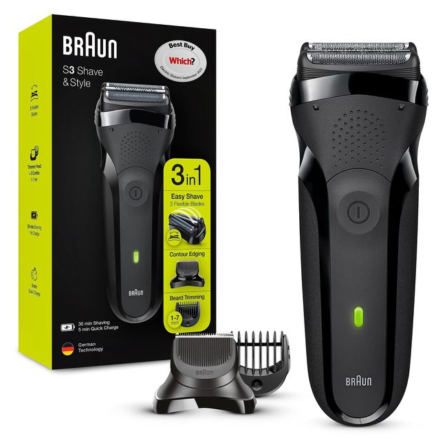 Braun Series 3 Style & Shave Electric Shaver, For Men with Precision Beard Trimmer and 5 Combs, Gifts For Men, UK 2 Pin Plug, 300BT, Black Razor