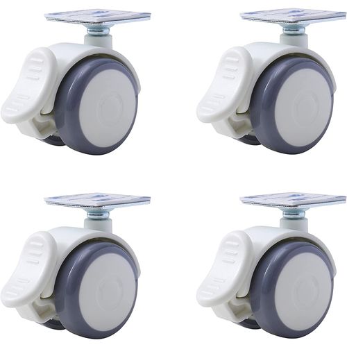 Hesper Quiet Caster with Stopper, Free-To-Stick Caster, Plate Type, Two-wheel Casters, Set of 4, 10 Strong Double Sided Tape Included & Screws Included