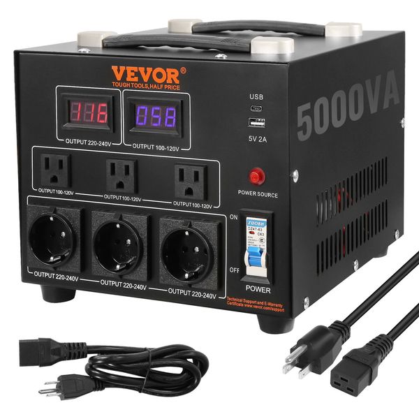 VEVOR 5000W Voltage Converter Transformer Step Up/Down 220V-110V /110V-220V CE