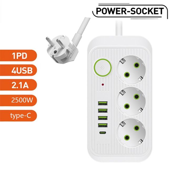 EU Plug AC Outlet Power Strip Multiprise Smart Home Cord Extension Socket 6  USB