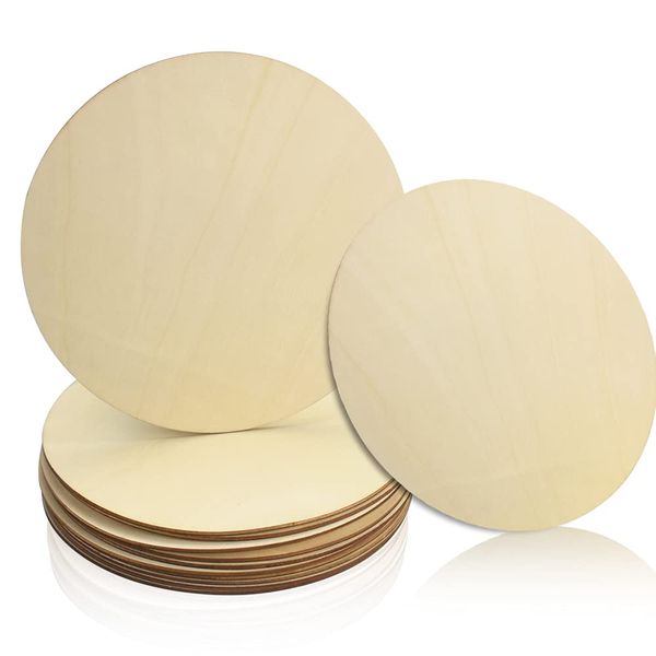 ANTHYTA 12 Pcs Wooden Circles 20 cm/7.87 inch Round Wood Discs Plain Natural Blank Wooden Discs Round Wood Plaque Unfinished Wooden Discs Slices Cutouts for Pyrography Painting and Christmas Decor