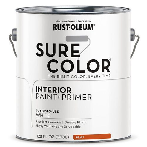 1 gal Rust-Oleum 380215 White Sure Color Interior Paint + Primer, Flat