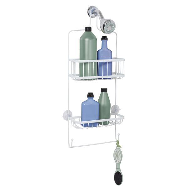 Zenna Home Hanging Over-the-Shower Caddy, 2 Baskets, White