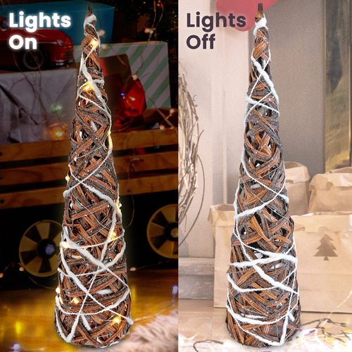 Netagon Christmas 2 pce Light Up Circular Cone Pyramids Tree Ornament with LED Fairy Lights for Home Decor Fireplace Floor Window Display