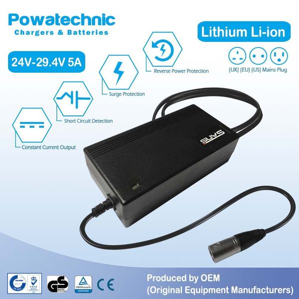 Powatechnic 24V-29.4V 5A Lithium Battery Charger for EZ Lite Cruiser Wheelchair (XLR 3 pin)