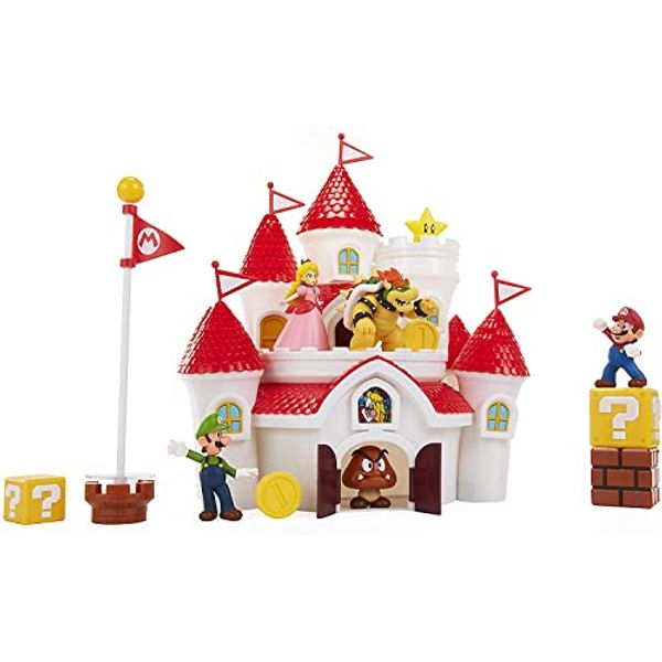 Super Mario 70843-4L Nintendo Deluxe Mushroom Kingdom Castle Playset with 5 2.5" Articulated Action Figures & 4 Accessories (Includes Mario, Luigi, Princess Peach, Bowser)