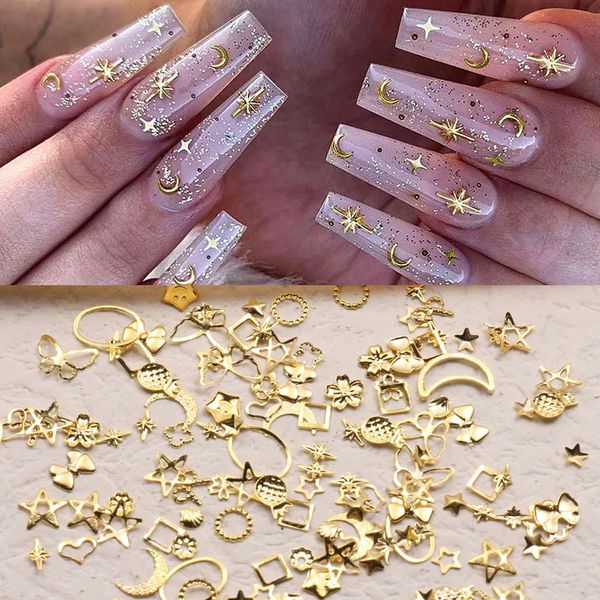 Gold Nail Art Glitter Nail Sequins Star Moon Butterfly Nail Design for Acrylic nail Nail Art Decoration Supplies for Women Girls Manicure Tip (gold)