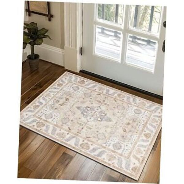 2x3 Rug, Washable Small Area Rug Front Door Mat Indoor Entrance 2'x3' Beige