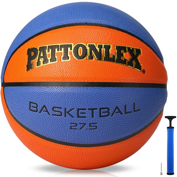 PATTONLEX Kids/Youth Basketball Size 5 (27.5") Composite Leather Basketballs for Junior Boys and Girls Indoor/Outdoor Basketball Game(Orange-Blue)