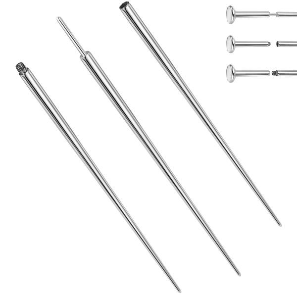 BodyAce 14G 16G 18G Titanium Piercing Taper, Threadless Insertion Pin Screw On Assistant Tool, Body Piercing Stretching Kit for Ear/Nose/Navel/Lip/Eyebrow (14G=1.6mm)