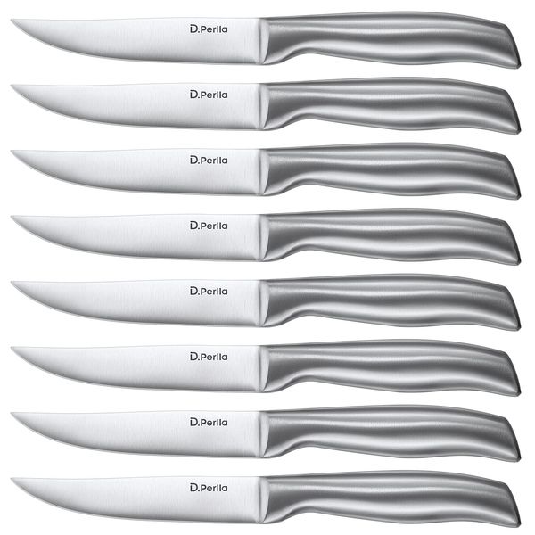 D.Perlla Steak Knives, Super Sharp Straight Edge Steak Knife Set of 8, Professional Straight Edge Kitchen Table Dinner Knives, Elegant High Carbon Stainless Steel Kitchen Steak Knife Set, 4.5IN