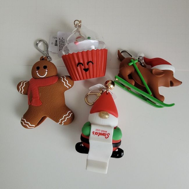 Bath & Body Works 4 Pocketbac Christmas Holder Hand Sanitzer '22 Keychains. NWT