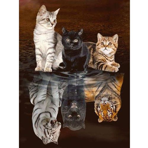 LYKEJI 5D Full Drill Diamond Painting Kit for Adults, Three Cats Tiger Cross Stitch Art Kits Painting with Diamonds 11.8×15.7 Inch