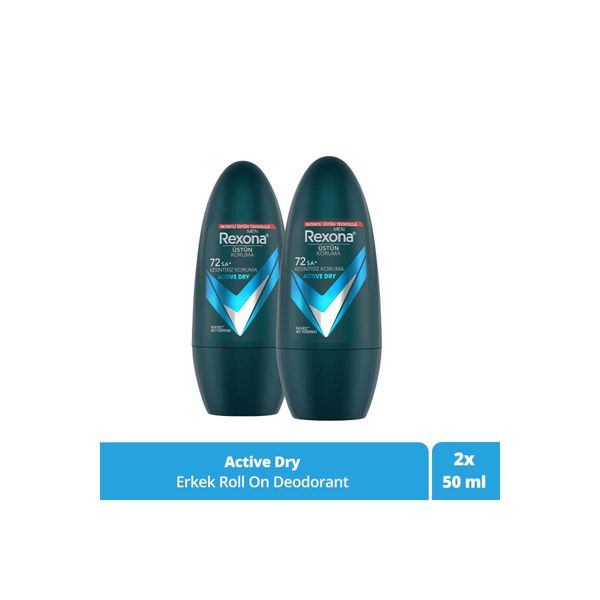 Üstün Koruma Erkek Roll On Deodorant Active Dry 72 Saat Kesintisiz Koruma 50 ml X2