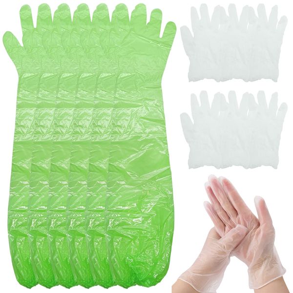 QXBXYHM 30 Pairs Field Dressing Gloves Hunting Deer Cleaning Gloves with Disposable Pvc Long and Short Gutting Hunting Field Dressing Butchering Kit for Gutting Field Dressing Kit Accessories (Green)