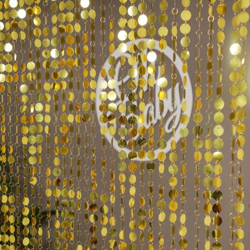 Desi Favors Golden Decorative Curtain | Aesthetic Beaded Curtains Doorways | Hanging Room Separators Divider, Party Backdrop, Christmas, Hippe Gothic Decor | 6x2.7 Ft (Pack of 1)