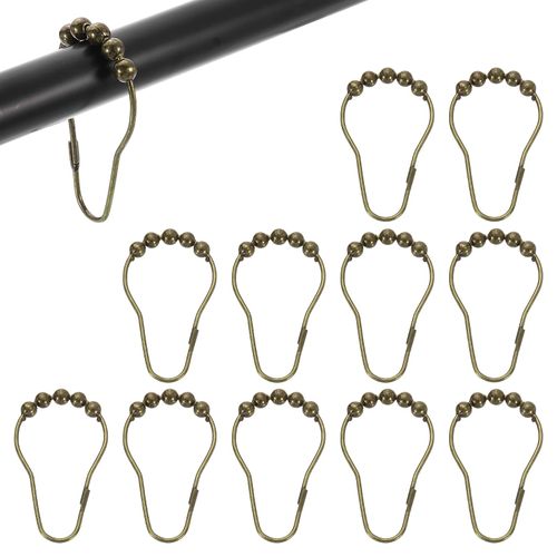 uxcell 12Pcs Shower Curtain Hooks, Metal Roller Balls Glide Shower Rings, Curtain Rolling Shower Lock Hooks for Bathroom Shower Curtain Rods, Rust Proof Smooth Gliding, Bronze