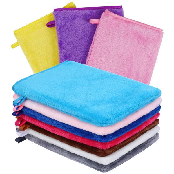 PHOGARY 10 Pack Microfiber Facial Mitts, Soft Flannel & Terry Cloth Face Wash Gloves, Reusable Makeup Remover, 6x8 Inch European Style Skin Care Bath SPA Cloths in 10 Colors