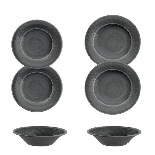 Crackle Glaze Grey - Melamine/Plastic 6 Piece Outdoor Dinnerware - Set for 2