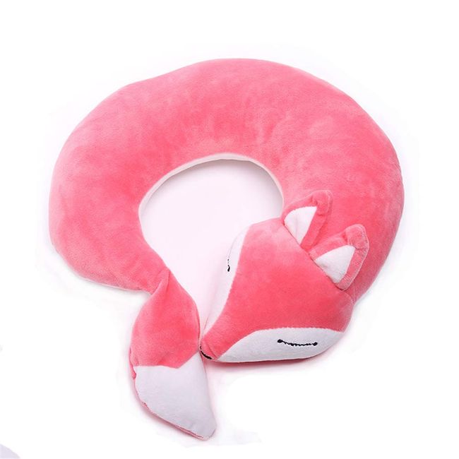 jidachuang Kids Travel Pillows Fox Neck Pillow Animal U-Shaped Plush Fur Warm Cartoon Comfortable Luggage Pillow for Airplanes Planes Car Train (Pink)