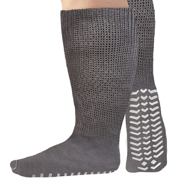 M.B. Leaf Extra Wide Socks for Swollen Feet,Bariatric Socks, Non Slip Cast Sock, Diabetic Edema Hospital Oversized Anti-Slip Sock (Extra Wide Socks, Grey)