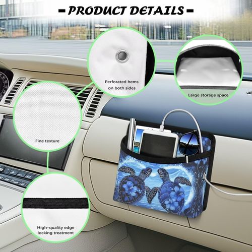 Renewold Boho Sea Turtle Hibiscus Car Seat Side Pocket Organizer Cell Phone Holder Storage Bag Pouch for Wallet Keys Document Auto Console Door Rear Seat Storage Box Automotive Interior Accessories
