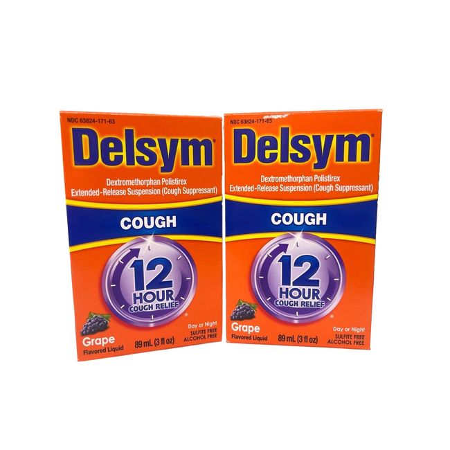 2 Pack (89 mL / 3 oz each) Delsym 12 Hour Cough Relief Liquid GRAPE EXP 5/26