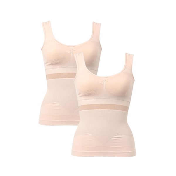 [repose time] Shapewear Tummy [Takeuchi Style Tummy Comfort Bra Shaper, Set of 2] Wireless, Bra Top with Cup Included, Inner, Women's Diet, Compression, beige