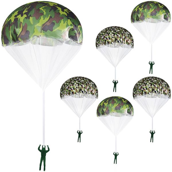 Aoriher 12 Pcs American Flag Army Parachute Toy Action Figures Toy Hand Throwing Men Toy Figures Throwing Toys No Battery Flying Toys for School Present Teens Boys Outdoor Games (Army Camo)