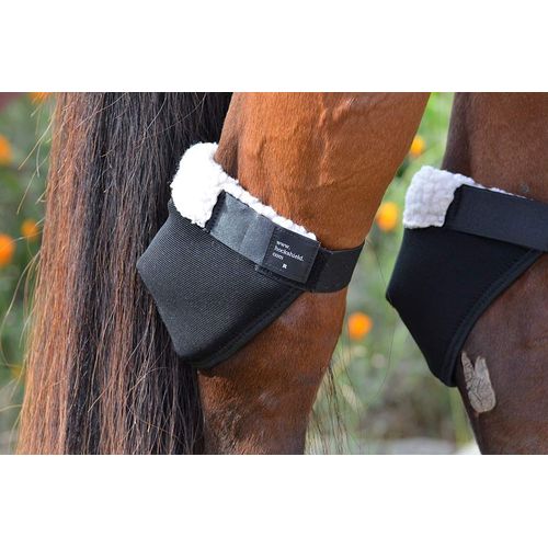 Click Horse Hock Shield, Horse Care Boots, Hock Shield for Horses, Fleece Lining, Prevents Hock Sores & Bed Sores, Tear Resistant Hock Protectors for Horses, Black w/Green Trim XL Horse Size 16"-20"