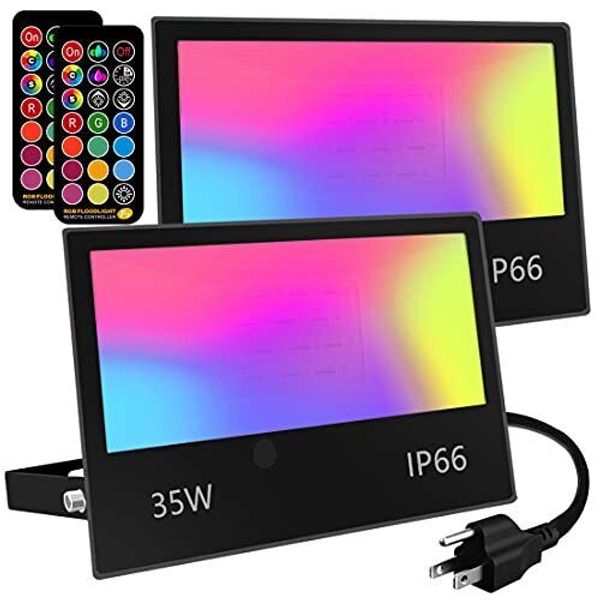 Led Flood Light Outdoor, 35W RGB Color Changing Landscape Lighting with 2 Pack