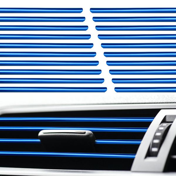 20Pcs Blue Car Vent Outlet Trim,Chrome PVC Car Air Conditioner Vent Outlet Trim Decoration Strips Interior Moulding Universal Air Conditioner Outlet Trims Vehicle Decorate Accessories