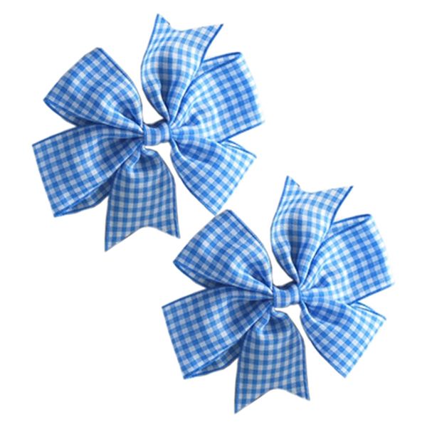 2 x 'Flat Fan' Bow Hair Clips | School Hair Clips | School Colours (Light Blue & White)