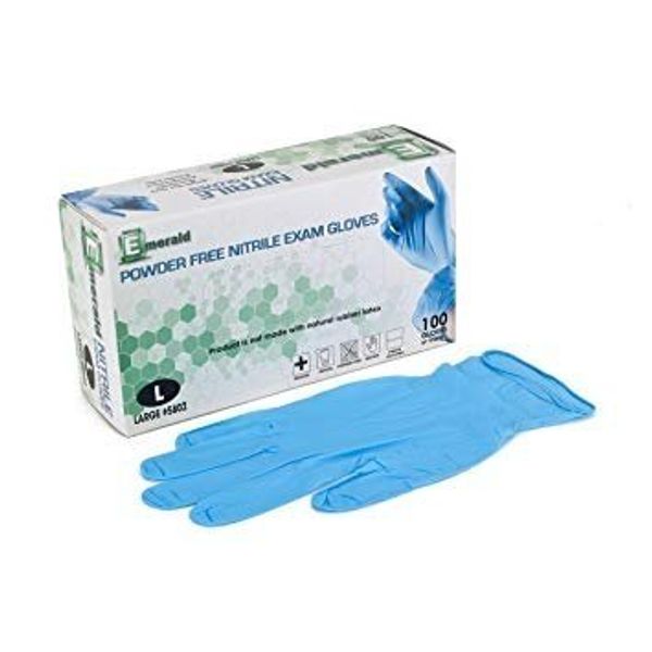 Emerald Nitrile Exam Gloves - Medical Grade Powder Free Latex Free Disposable Multipurpose Food Safe - 3.5 mil (100, Large)