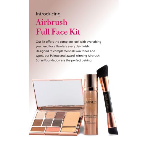 LUMINESS Complete Makeup Kit - Includes Face Palette, Airbrush Foundation, Primer and Brush - Silky, Long-Wearing, Easy to Blend, Perfect Makeup for Older Women, 4-PC Make Up Set (05 - Medium Warm)