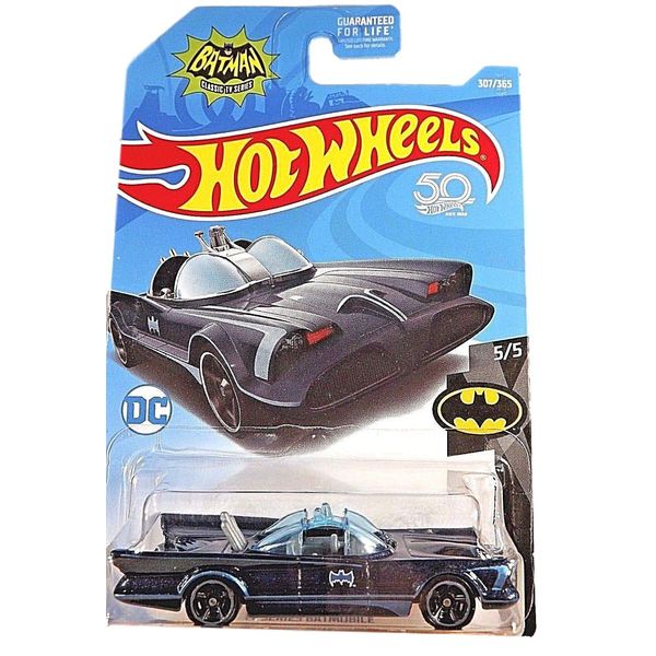 Hot Wheels Batman 5/5, Black/Blue TV Series Batmobile 307/365 50TH Anniversary Card