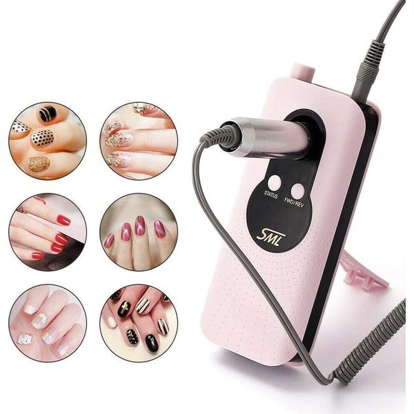 SQUADO 35000RPM Professional Mini Nail Drill Bit Electric Portable Nail Drill with LED Light and USB Charging Cable for Acrylic Nails (Pink)