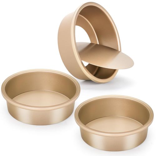 6 Inch Round Cake Pan Set of 3, Nonstick Coating Baking Round Cake Pans with Remvable Bottom for Birthday Layered Cakes,Party, Circle Cake Tins With Wider Grips for Oven Air Fryer, Gold