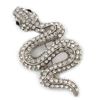 Clear Austrian Crystal 'Snake' Brooch In Silver Tone Plating - 65mm Length
