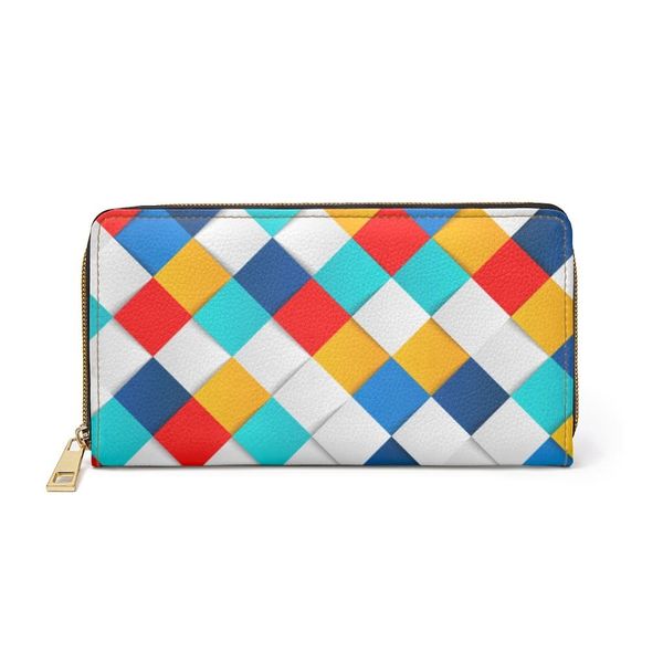 Womens Wallet, Zip Purse, White Multicolor Colorblock - One size