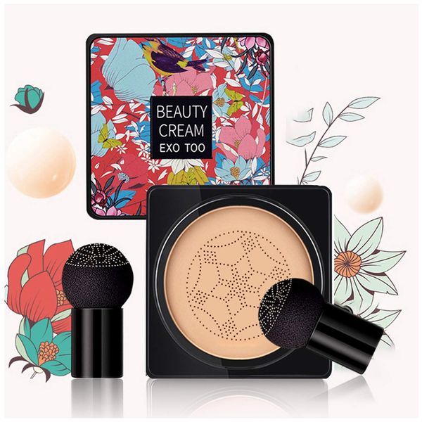 NUIBO Air Cushion CC Cream Foundation Moisturizing Long Lasting Matte Concealer Light Weight Smoothly Water Proof Makeup Base Liquid Foundation with 2PCS Mushroom Head【Natural/Unscrew Lid】