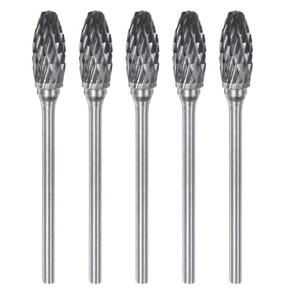 sourcing map 5pcs Carbide Rotary Burrs 3/32" (2.35mm) Shank 1/4" (6mm) Head Double Cut Flame H Shape Die Grinder Bits Rasp Files for Metal Wood Plastic Polishing Engraving