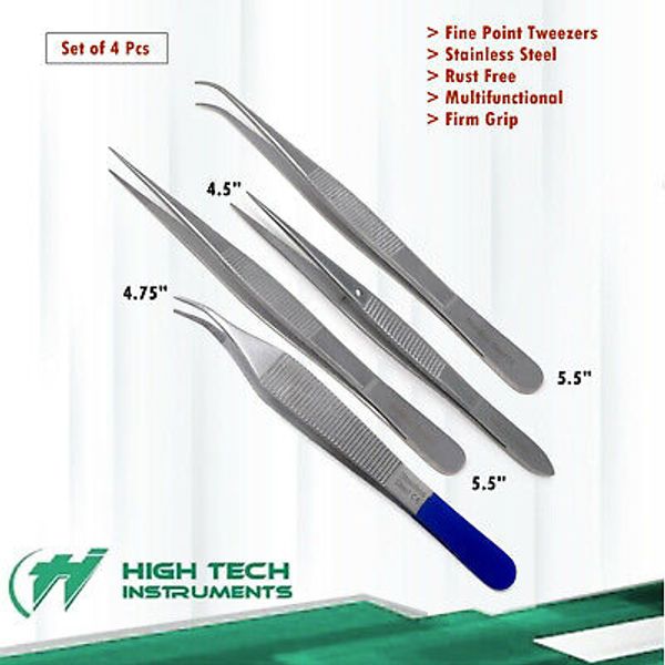 Splinter Forceps - Fine Point - Surgical Set of 4 Pieces