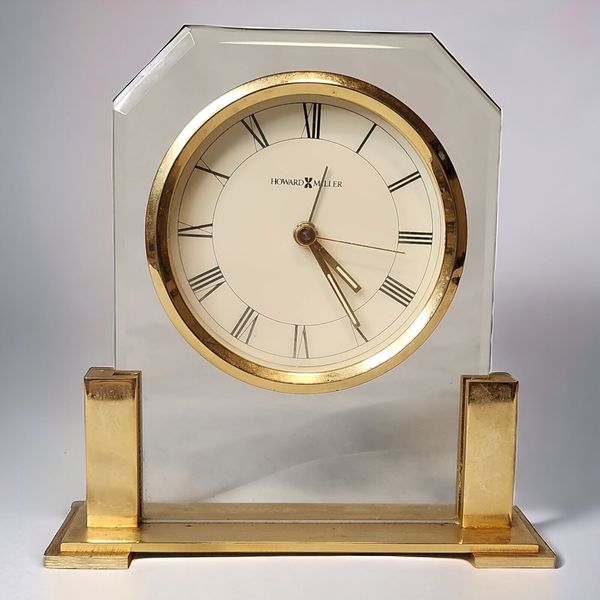 Howard Miller Clock Paramount 613-573 Quartz Alarm Brass & Glass 6" Desk Shelf