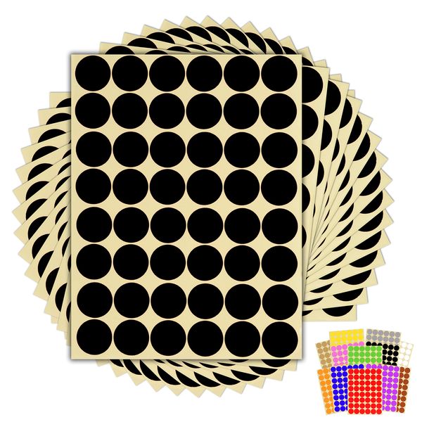 720 x Black Sticky Dots - 25mm 1 Inch - Round Colour Coding Dot Stickers - 15 Sheets