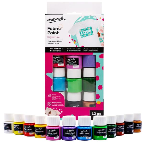 Mont Marte Fabric Paint Fabric Paint 12 Colors x 20ml Suitable for DIY