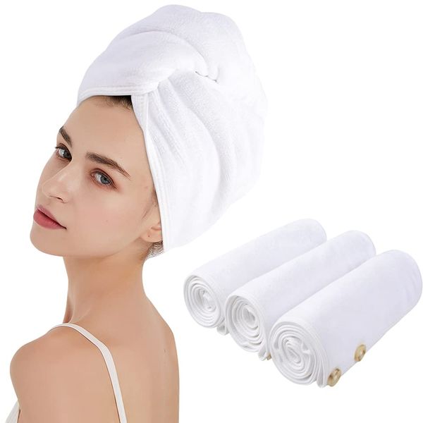 KinHwa Microfibre Hair Towel Wrap Soft and Absorbent Hair Turban for Long Hair 65 X 25 Cm Thick Rapid Drying Hair Towel for Women Girl 3 Pack White