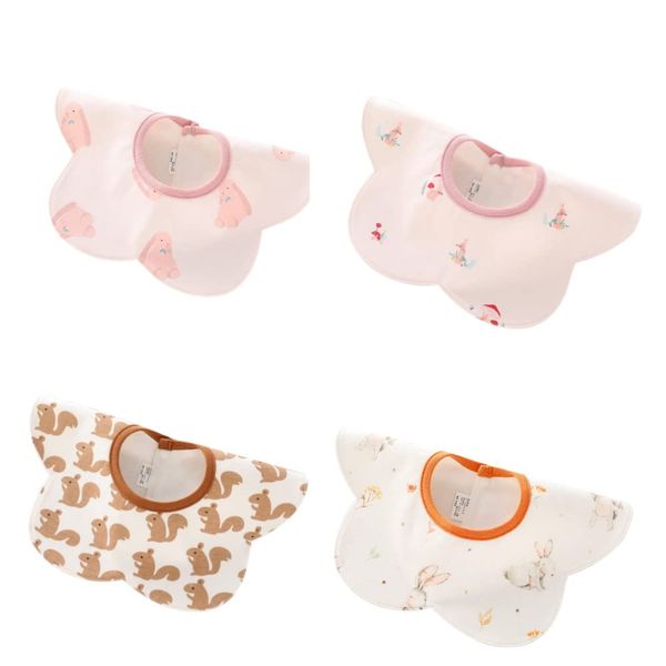 FEIFEI'S BOW 4 Pack BABY Toddler Girls 360° Rotation waterproof BIBS bib Flower Rabbit COTTON FEEDING Dribble Bandana Apron Weaning(Set02)